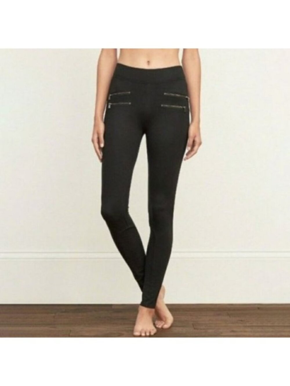 Abercrombie & Fitch Black Moto Zipper Ponte Leggings Pants Women's Size XS